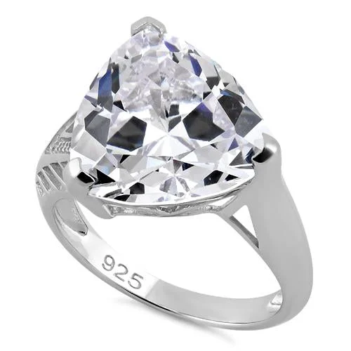 Custom Diamond Engagement Rings-Sterling Silver Extravagant Trillion Clear CZ Ring