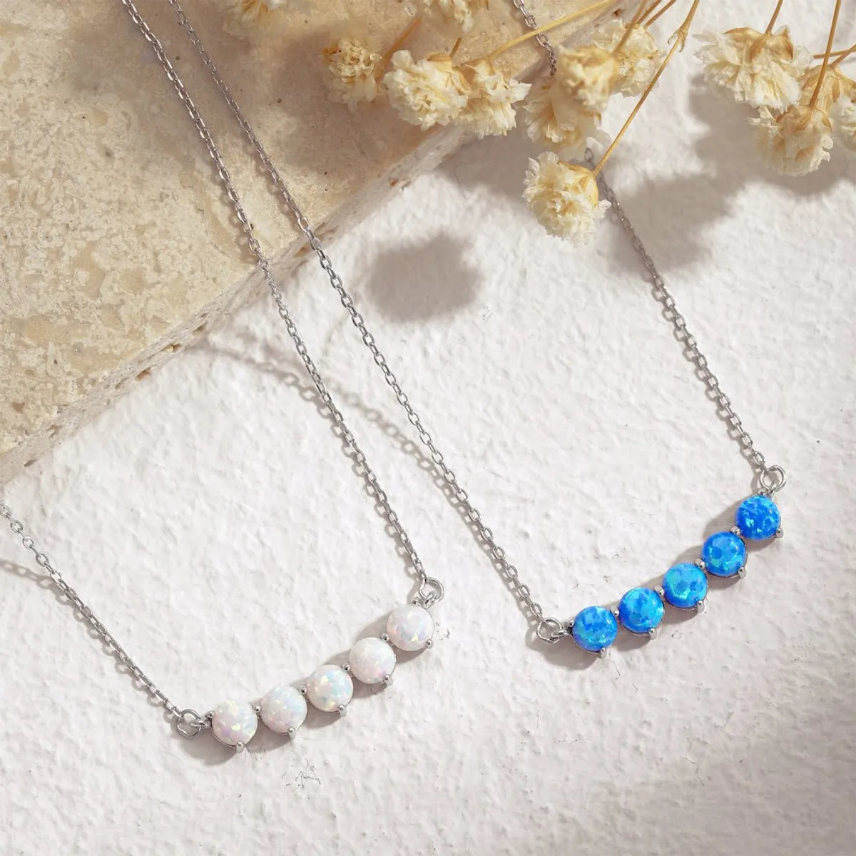 Adjustable Necklaces-Sweet Round Sterling Silver Plating Opal Pendant Necklace