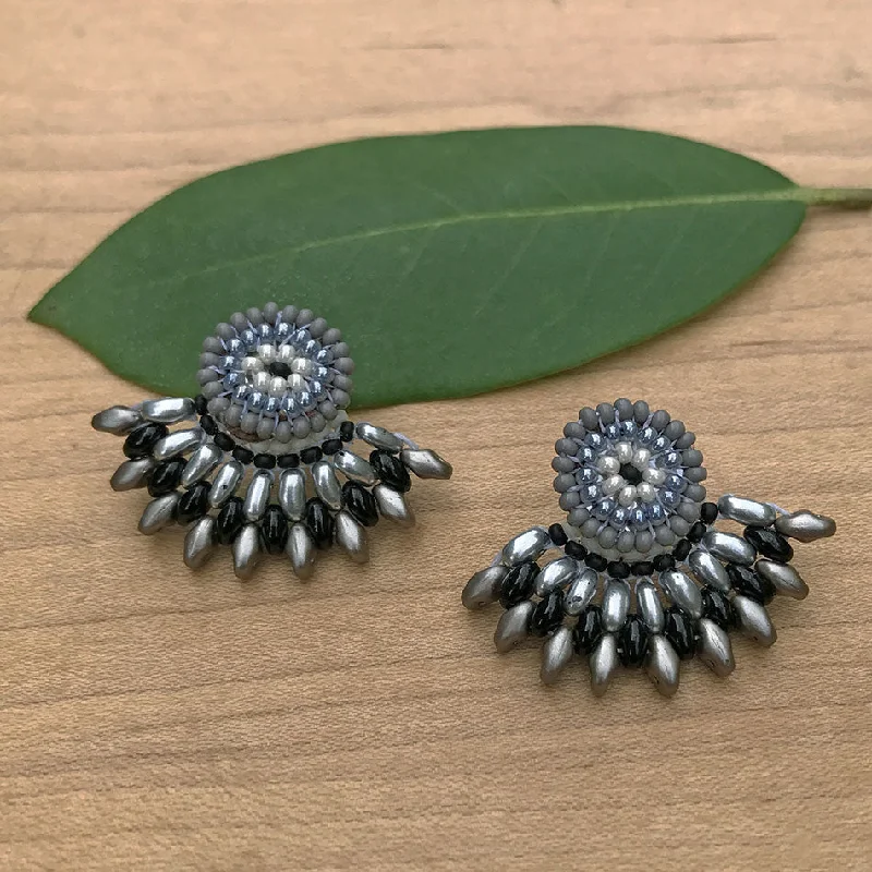 Silver Stud Earrings-Fan Earrings - Silver, Guatemala