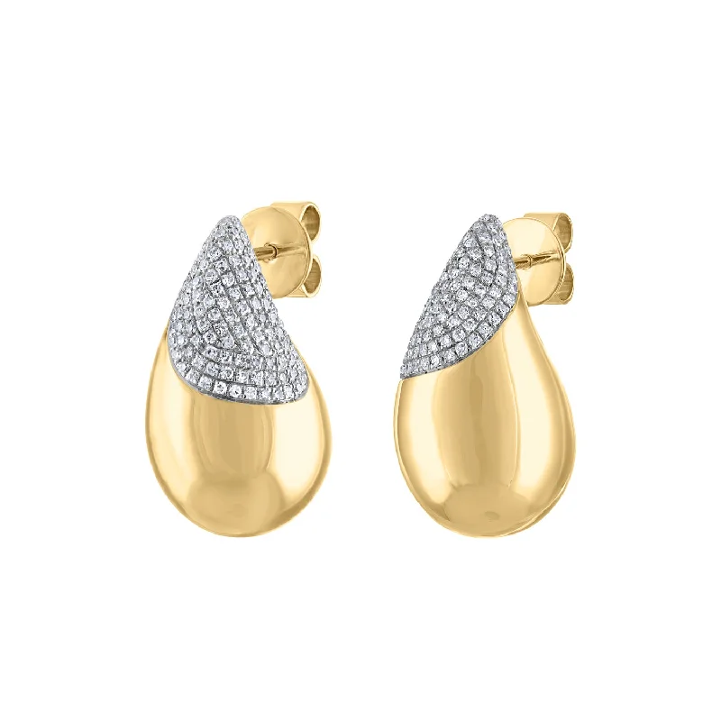 Elegant Crystal Hoop Earrings-14KT GOLD PAVE DIAMOND PUFF TEARDROP EARRING