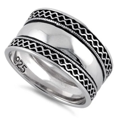 Designer Engagement Ring Sets-Sterling Silver Bali Design Ring