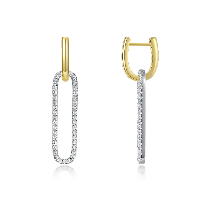 Sparkling Diamond Earrings-Lafonn Simulated Diamond Two-Tone Paperclip Drop Earrings E0506CLT