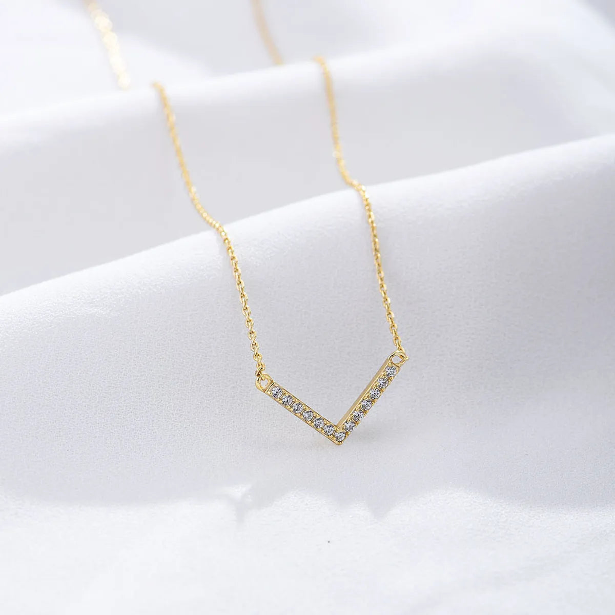 Real Gold Necklaces-Elegant V Shape Sterling Silver Plating Rhinestones Necklace