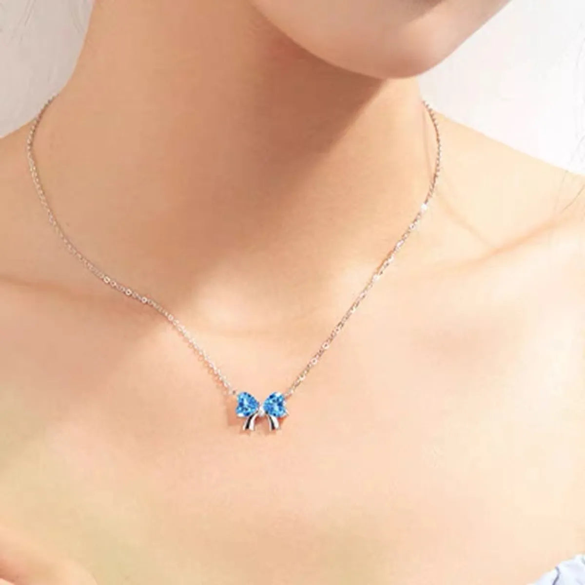 Fashionable Necklaces-Simple Style Commute Bow Knot Sterling Silver Inlay Zircon Pendant Necklace