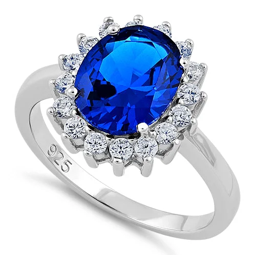 Unique Birthstone Wedding Rings-Sterling Silver Blue CZ Ring