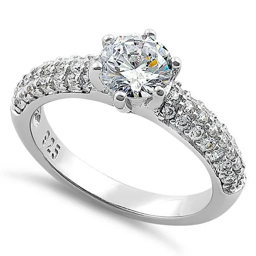 Custom Promise Band Rings-Sterling Silver Marvelous Round Cut Clear CZ Engagement Ring