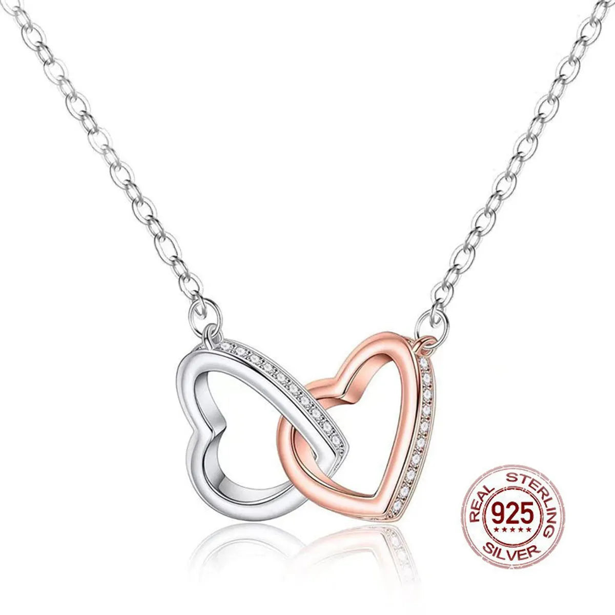 Bar Necklaces-Wholesale Simple Style Heart Shape Sterling Silver Zircon Pendant Necklace