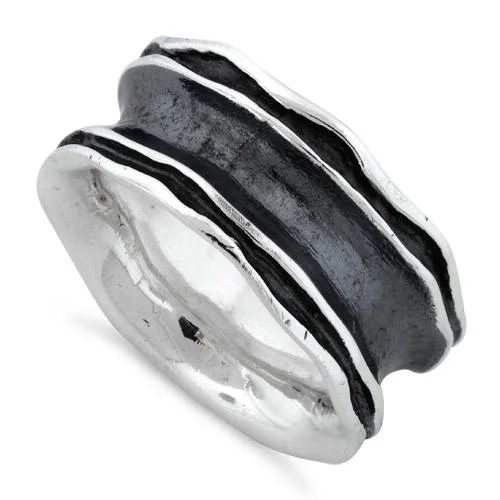 Gemstone Wedding Bands-Sterling Silver Oxidized Wavy Thick Ring