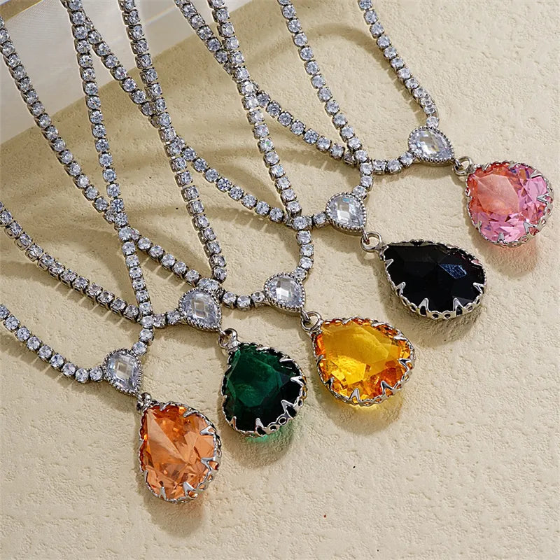 Dog Necklaces-Wholesale IG Style Glam Simple Style Water Droplets Copper Plating Inlay Rhodium Plated Zircon Pendant Necklace