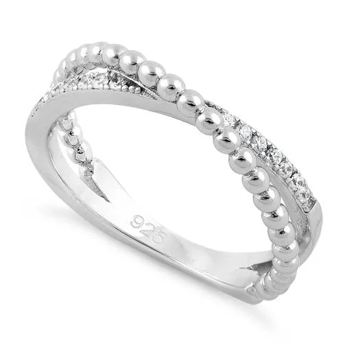 Affordable Wedding Rings-Sterling Silver Overlap Beads CZ Ring