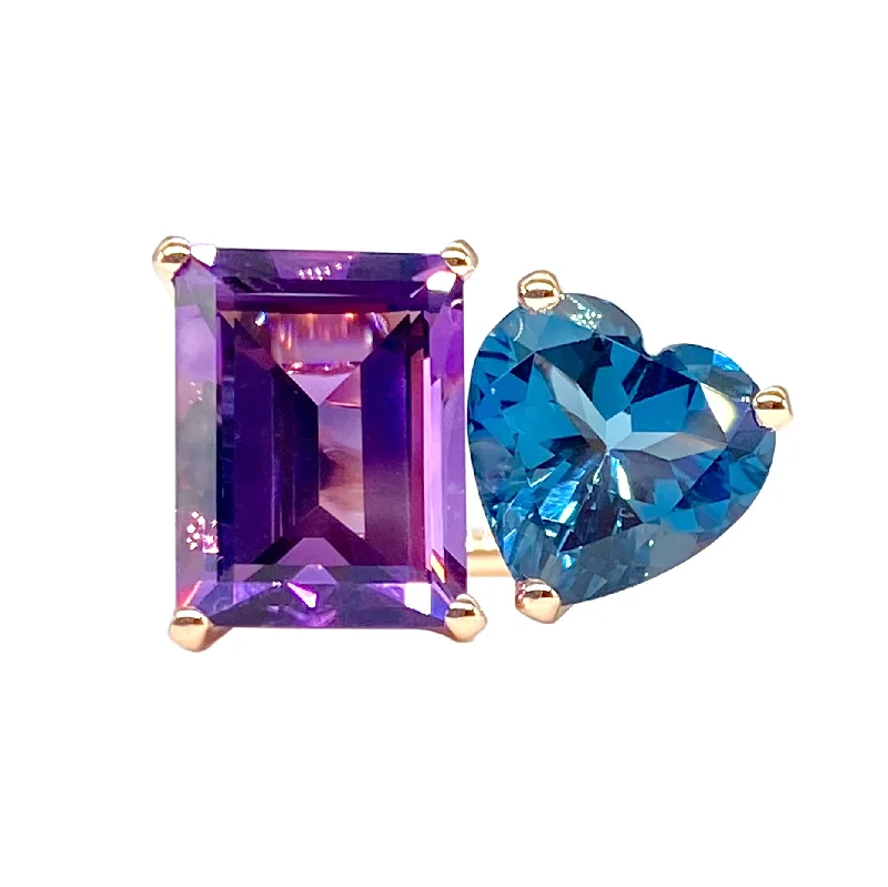 Birthstone Rings for Women-Bold 2-Stone Ring with Amethyst & London Blue Topaz