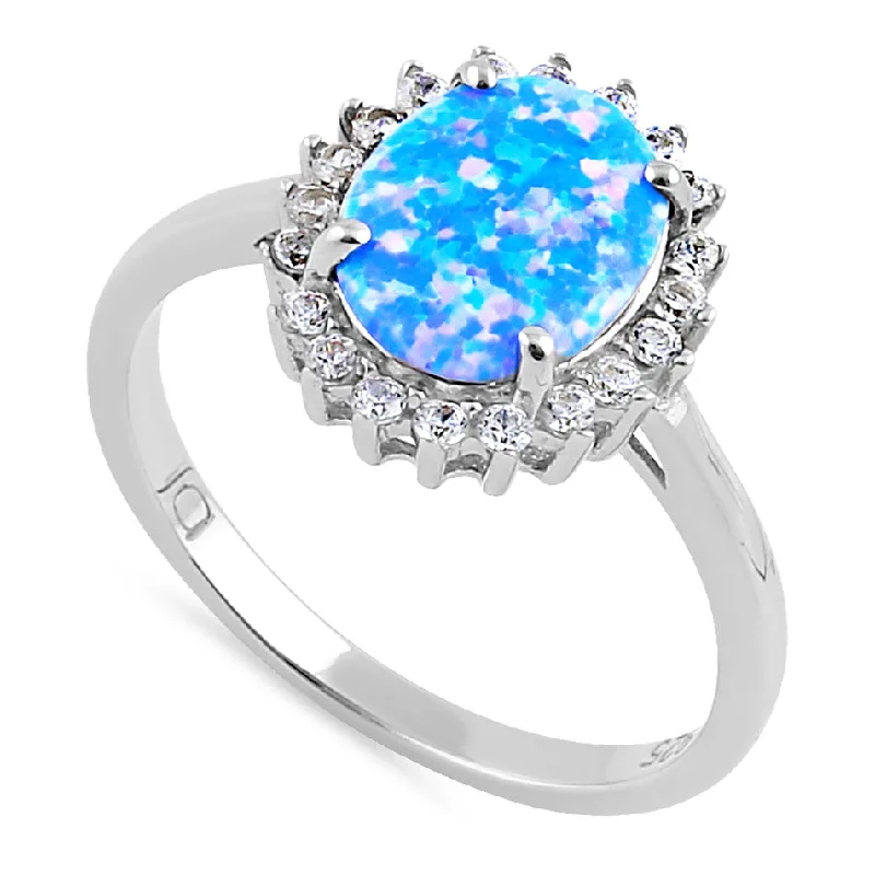 Heart-Shaped Engagement Rings-Sterling Silver Oval Blue Lavender Lab Opal CZ Ring