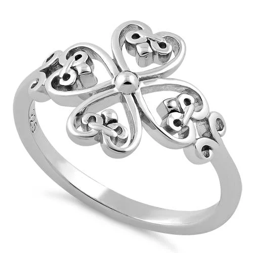 Custom Men’s Promise Rings-Sterling Silver Cross Heart Fleur-de-lis Ring