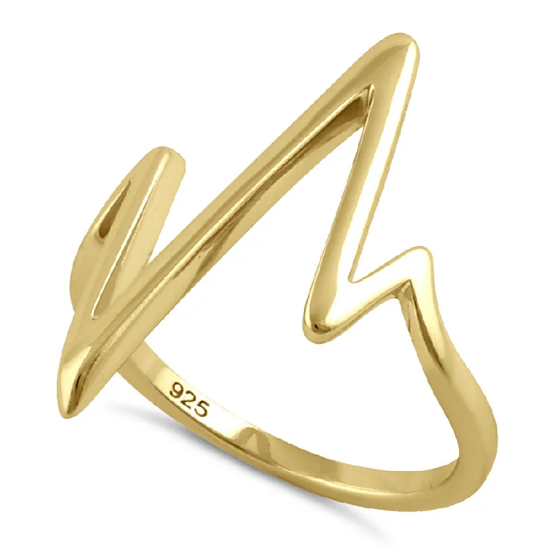 Men’s Fashion Rings-Sterling Silver Yellow Gold Plated Heartbeat Ring