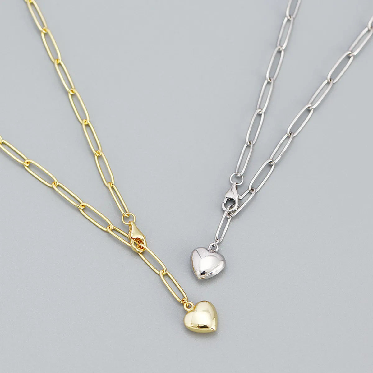 Gold Chain Necklaces-Fashion Heart Shape Silver Necklace Patchwork Stainless Steel Necklaces