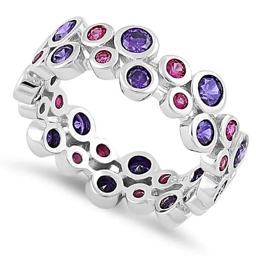 Vintage Sterling Silver Rings-Sterling Silver Eternity Bubbles Violet Ruby CZ Ring