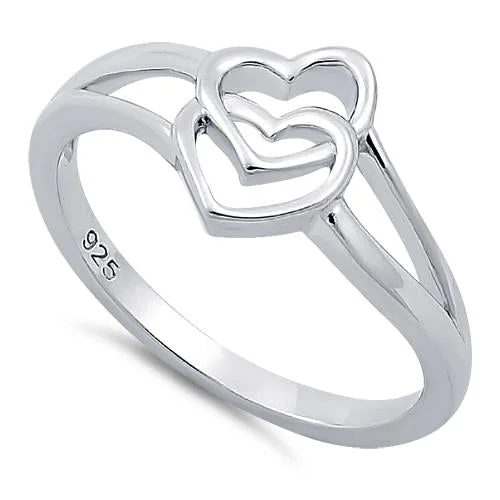 Designer Wedding Bands for Men-Sterling Silver Double Heart Ring