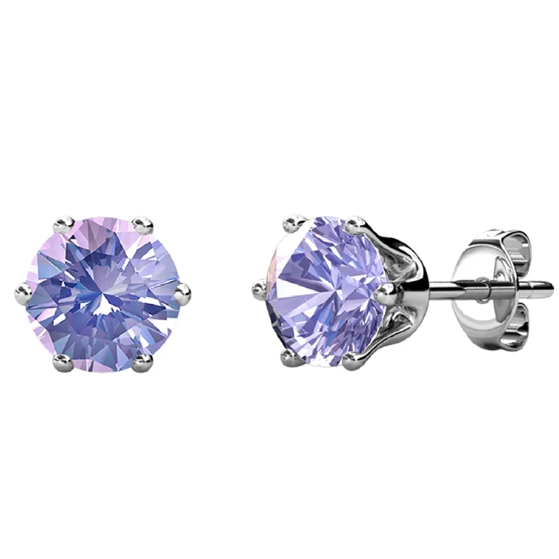 Exclusive Gemstone Earrings-June Birthstone Alexandrite Earrings 18k White Gold Plated Stud Earrings with 1CT Swarovski Crystal