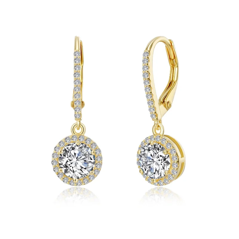 Silver and Rose Gold Earrings-Lafonn Simulated Diamond Halo Drop Earrings E0193CLG