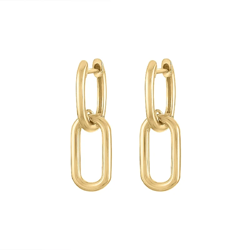 Silver Leaf Drop Earrings-14KT GOLD HUGGIE WITH OVAL DROP EARRING