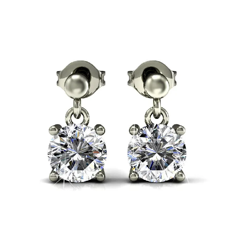 Clear Drop Earrings-Jamie 18k White Gold Plated Drop Dangle Stud Earrings with Swarovski Crystals