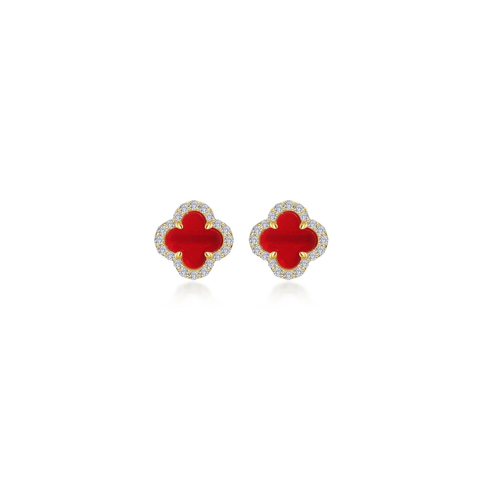 Simple Silver Hoop Earrings-Lafonn Simulated Diamond & Red Agate Halo Stud Earrings E0609AGG00