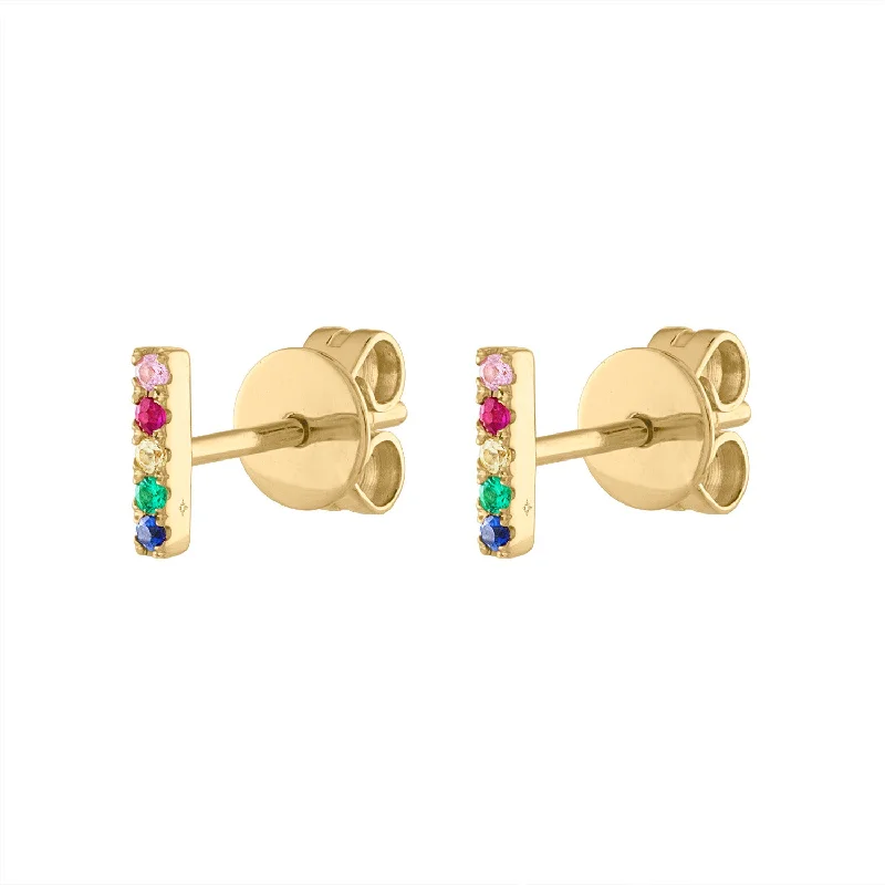 Large Pearl Drop Earrings-14KT GOLD MULTI-COLOR MINI BAR EARRING