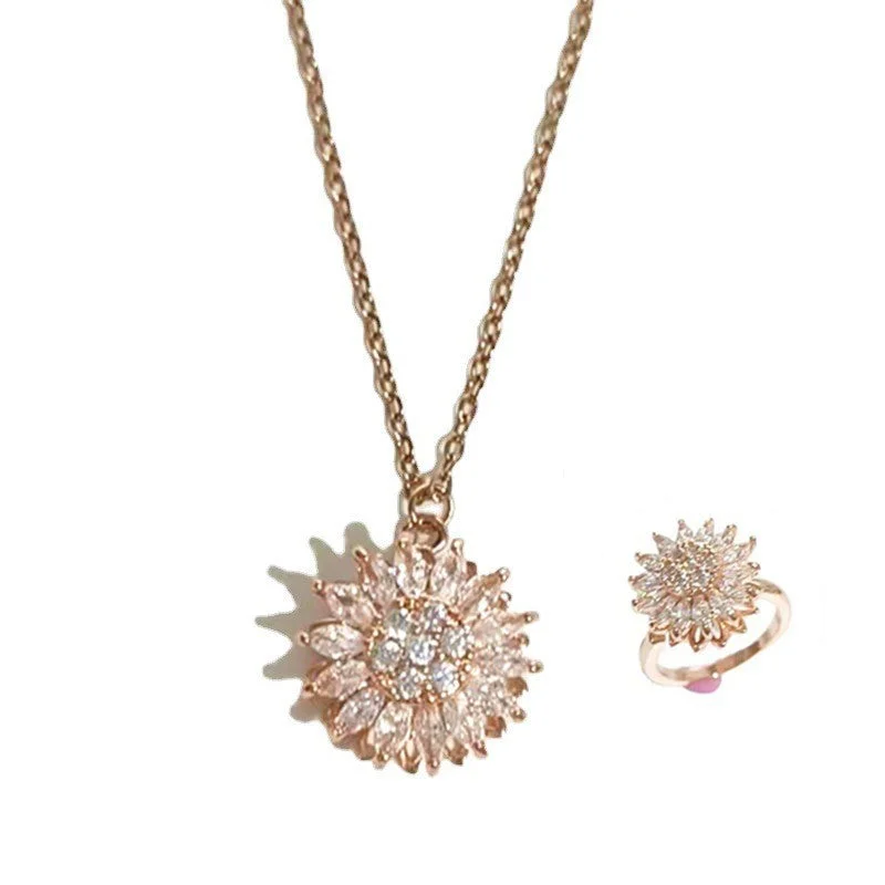 Rose Gold SUNFLOWER Rotating Necklace Ring