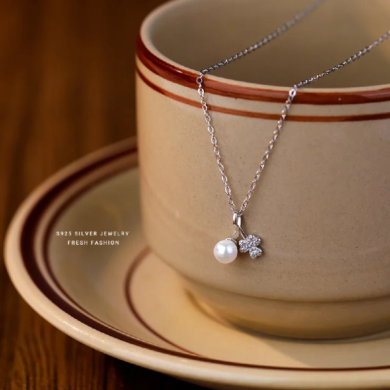 Heart Necklaces-Sterling Silver Rose Gold Plated White Gold Plated Simple Style Classic Style Plating Inlay Solid Color Artificial Pearls Pendant Necklace