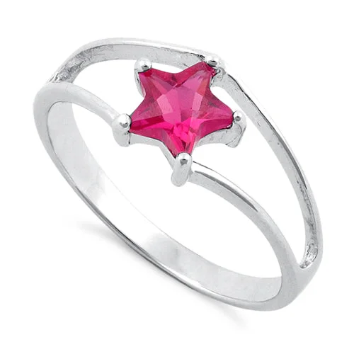 Vintage Engagement Rings with Diamonds-Sterling Silver Ruby Star Cut CZ Ring