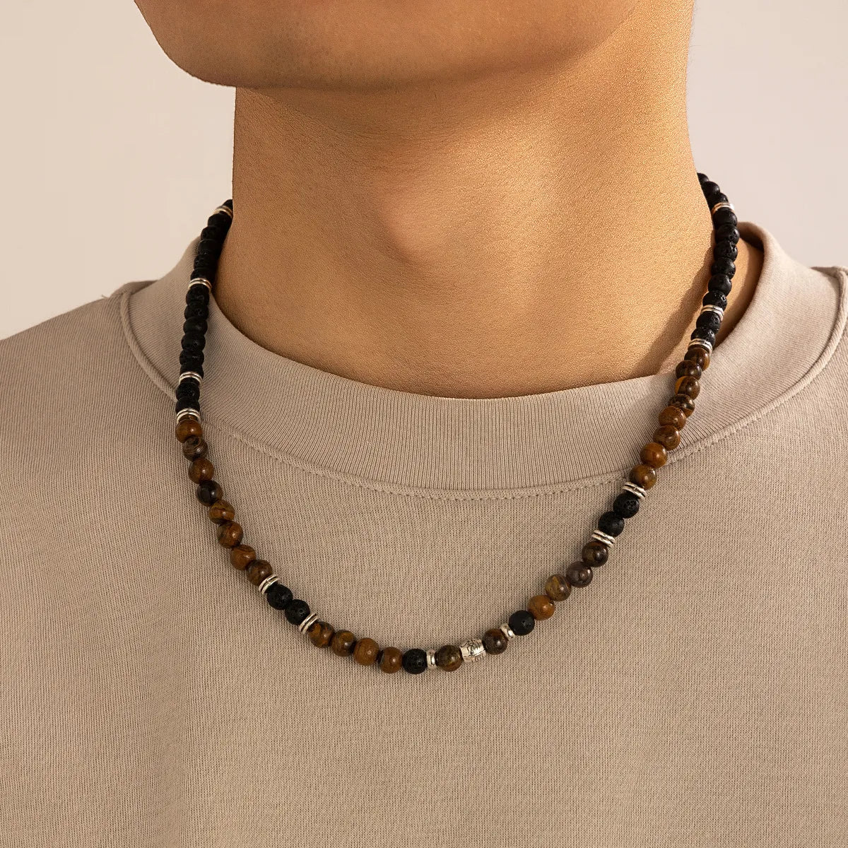 Designer Gold Necklaces-Simple Style Classic Style U Shape Lava Rock Beaded Men'S Necklace