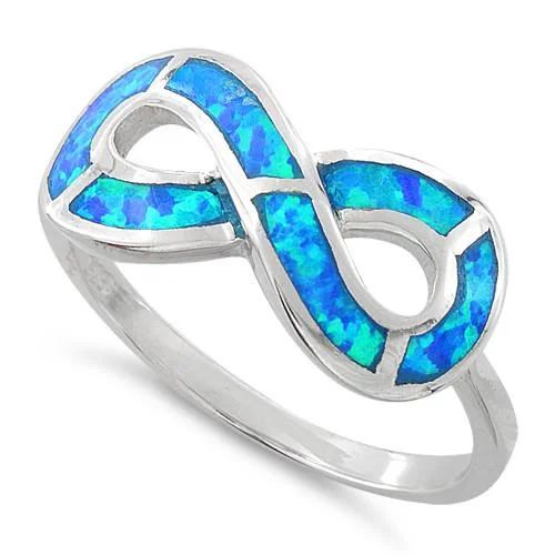 Men’s Wedding Rings with Engraving-Sterling Silver Lab Opal Infinity Ring