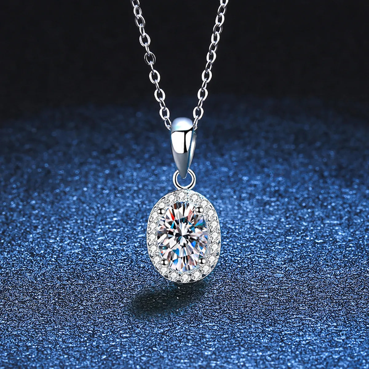 Long Necklaces-Glam Shiny Oval Sterling Silver Plating Inlay Zircon White Gold Plated Pendant Necklace