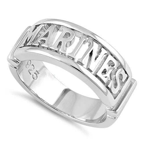 Custom Birthstone Rings-Sterling Silver Men's MARINES Ring