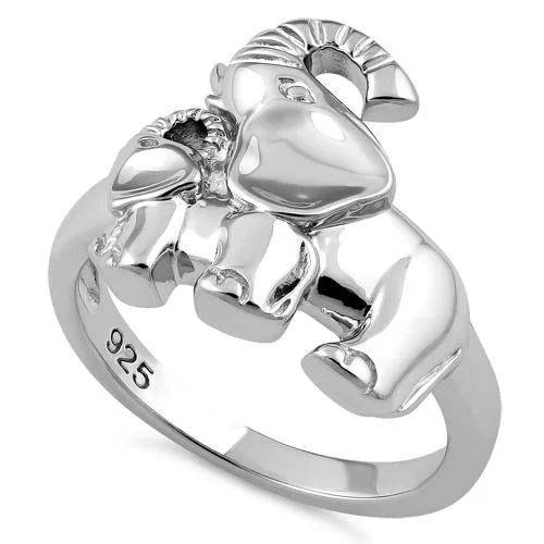 Custom Diamond Wedding Rings-Sterling Silver Two Elephants Ring