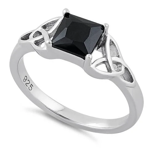 Designer Wedding Rings for Men-Sterling Silver Celtic  Black Princess Cut CZ Ring