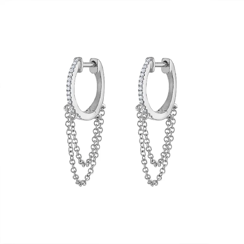 Simple Drop Earrings-14KT GOLD DIAMOND HUGGIE CHAIN EARRING