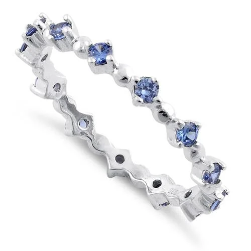 Couples Engagement Rings-Sterling Silver Eternity Thin Tanzanite CZ Ring