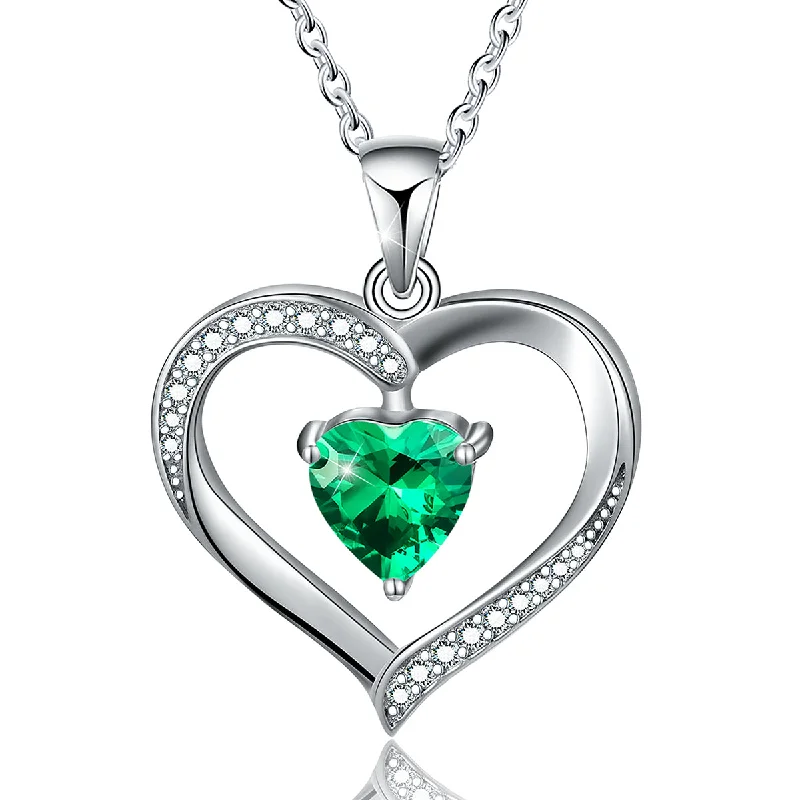 "Mother's Day Love Single Zircon Necklace Platinum (Color: Green)"