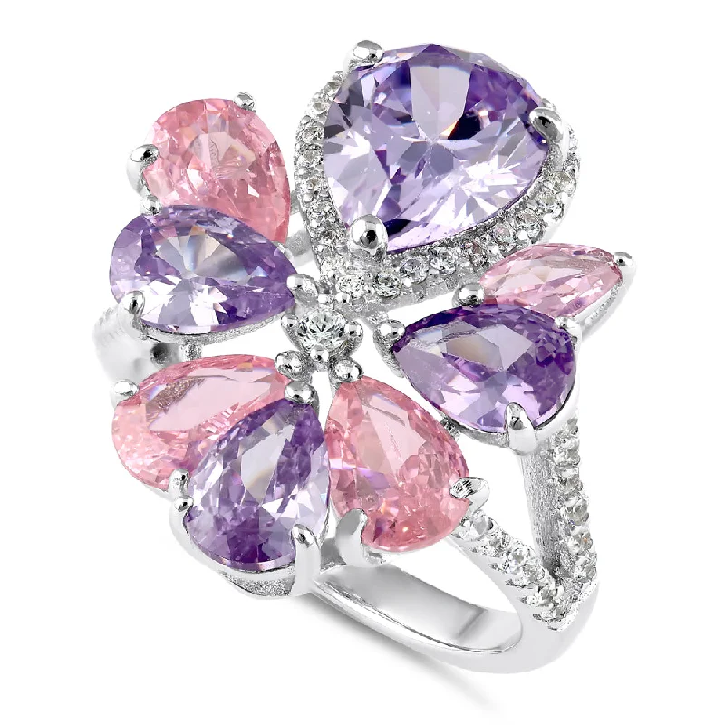 Custom Men’s Wedding Rings-Sterling Silver Pink and Lavender CZ Cluster Ring