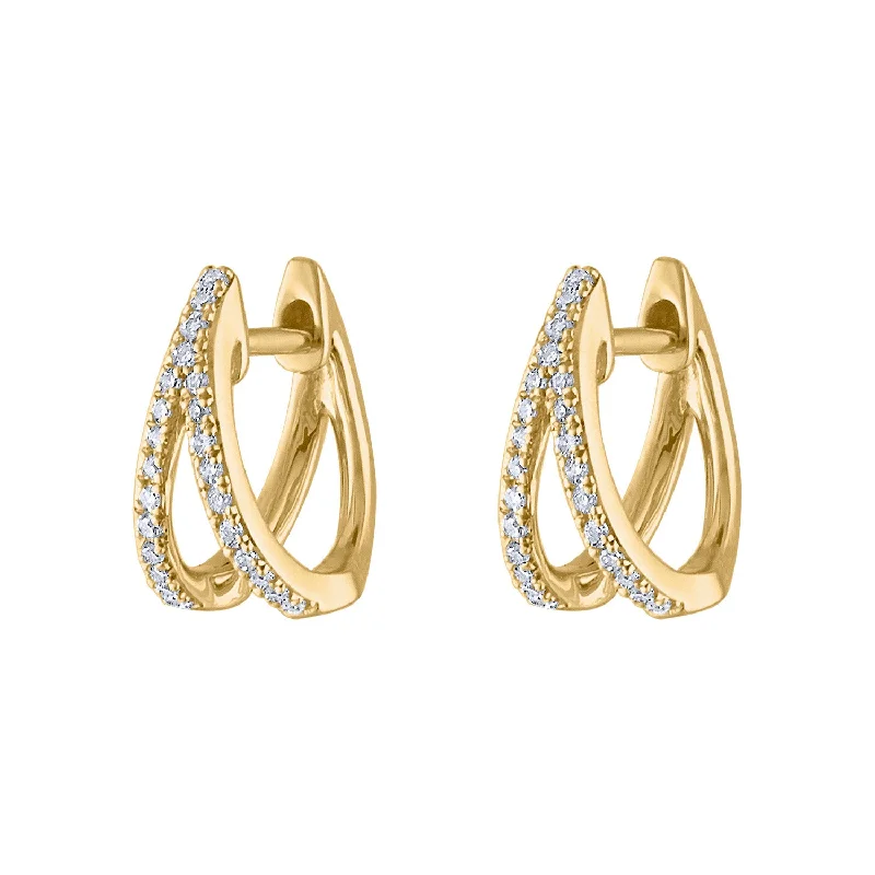 Colored Crystal Stud Earrings-14KT GOLD DIAMOND TWO LINE HUGGIE EARRING