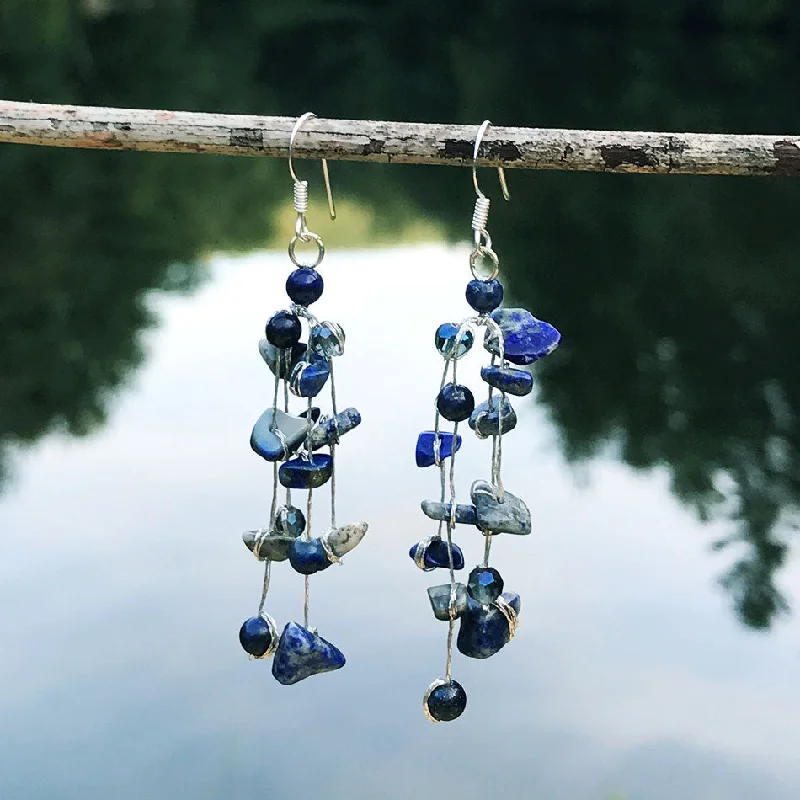 Chic Drop Gemstone Earrings-Floating Earrings - Lapis, Thailand