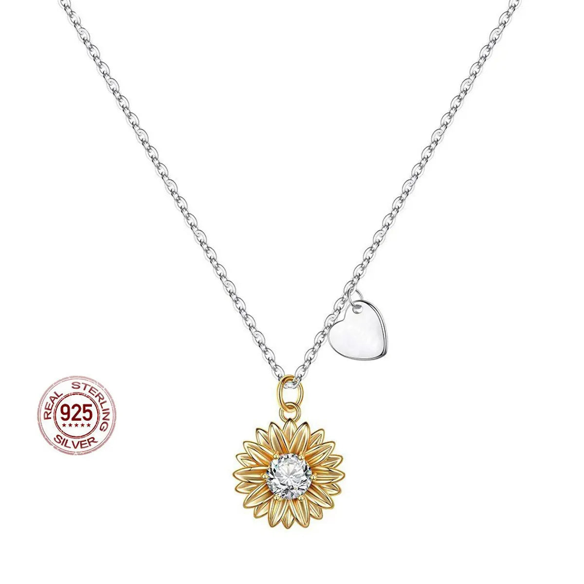 Butterfly Pendant Necklaces-Wholesale Elegant Sunflower Letter Sterling Silver Zircon Pendant Necklace