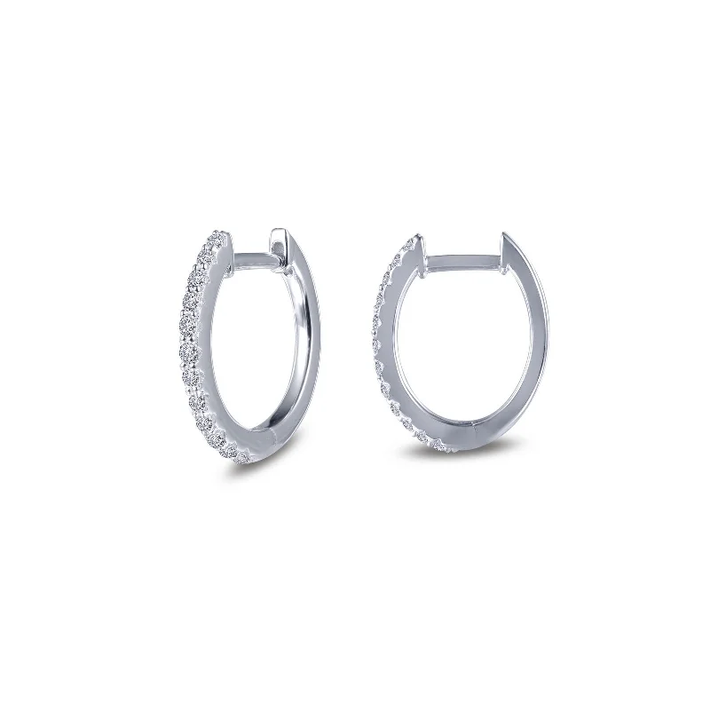 Classic Pearl Stud Earrings-Lafonn Simulated Diamond Oval Huggie Hoop Earrings E0345CLP