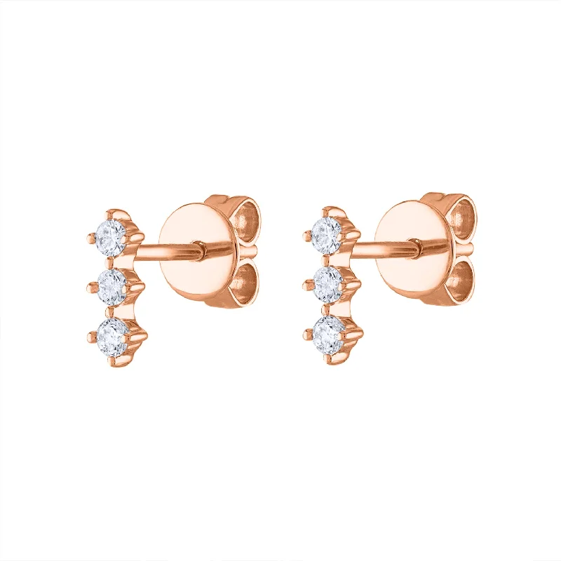 Silver and Pearl Hoop Earrings-14KT GOLD THREE DIAMOND PRONG BAR EARRING