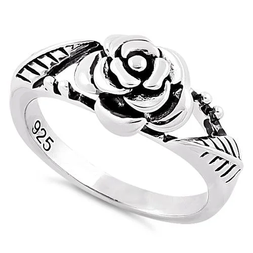 Personalized Stacking Rings-Sterling Silver Rose Ring