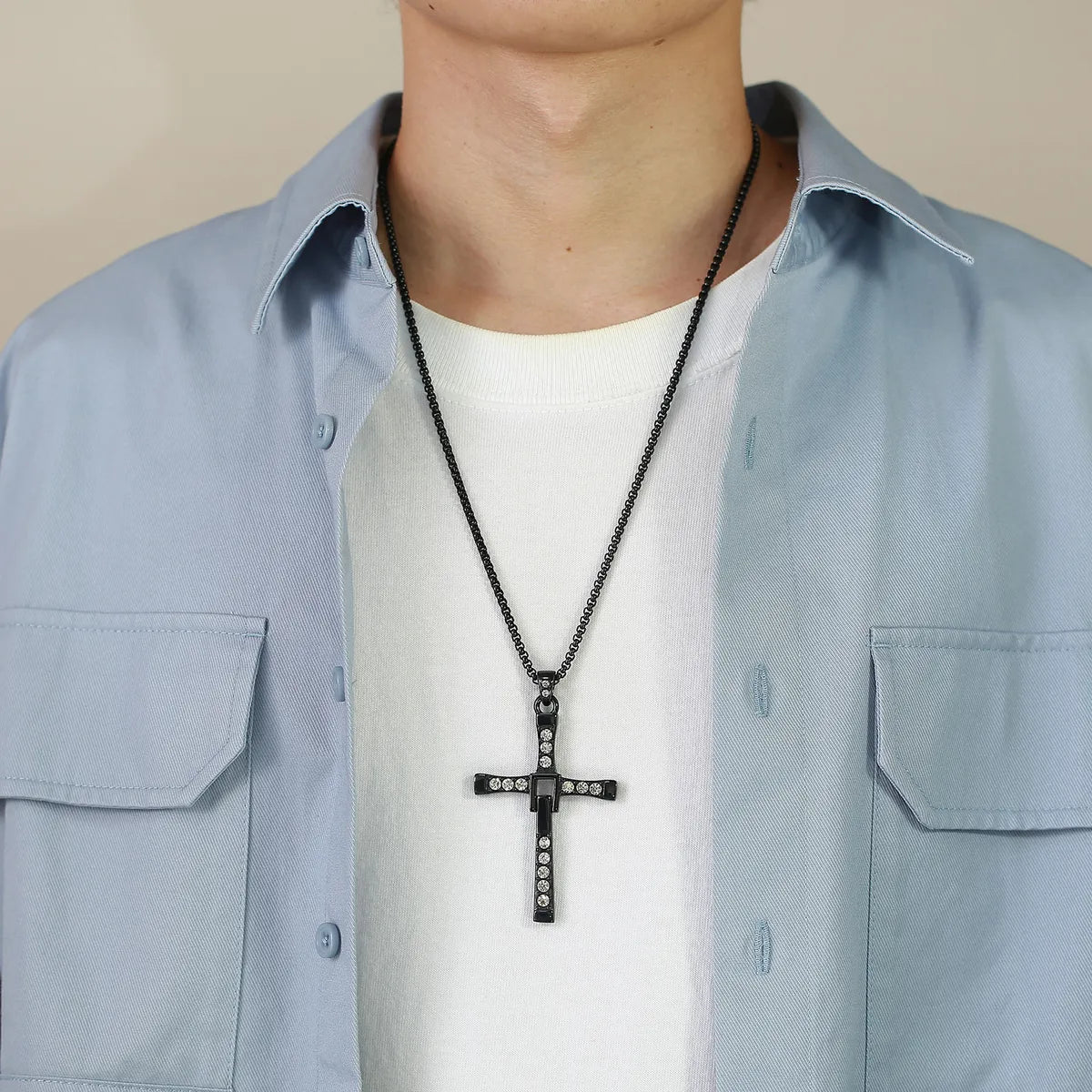 Luxury Gold Necklaces-Simple Style Classic Style Cross Stainless Steel Plating Inlay Zircon 18k Gold Plated Men's Pendant Necklace