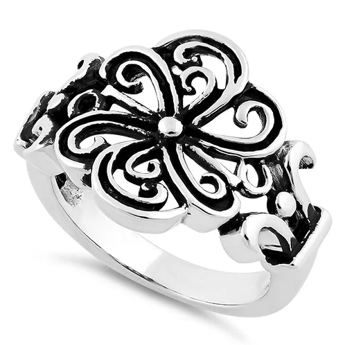 Custom Wedding Bands for Women-Sterling Silver Round Swirl Flower Ring