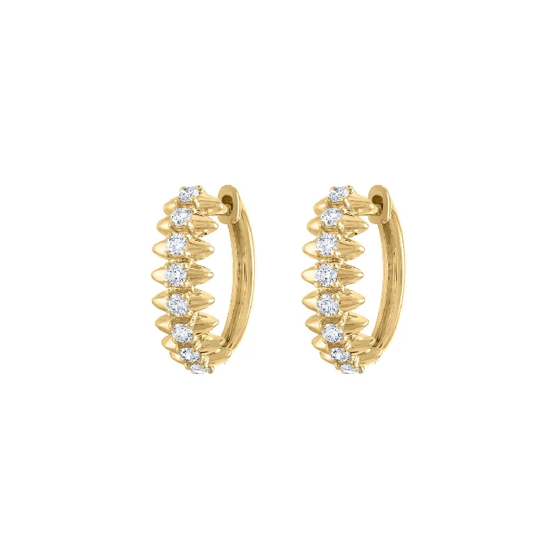 Silver and Crystal Hoop Earrings-14KT GOLD DIAMOND SPIKED HUGGIE EARRING