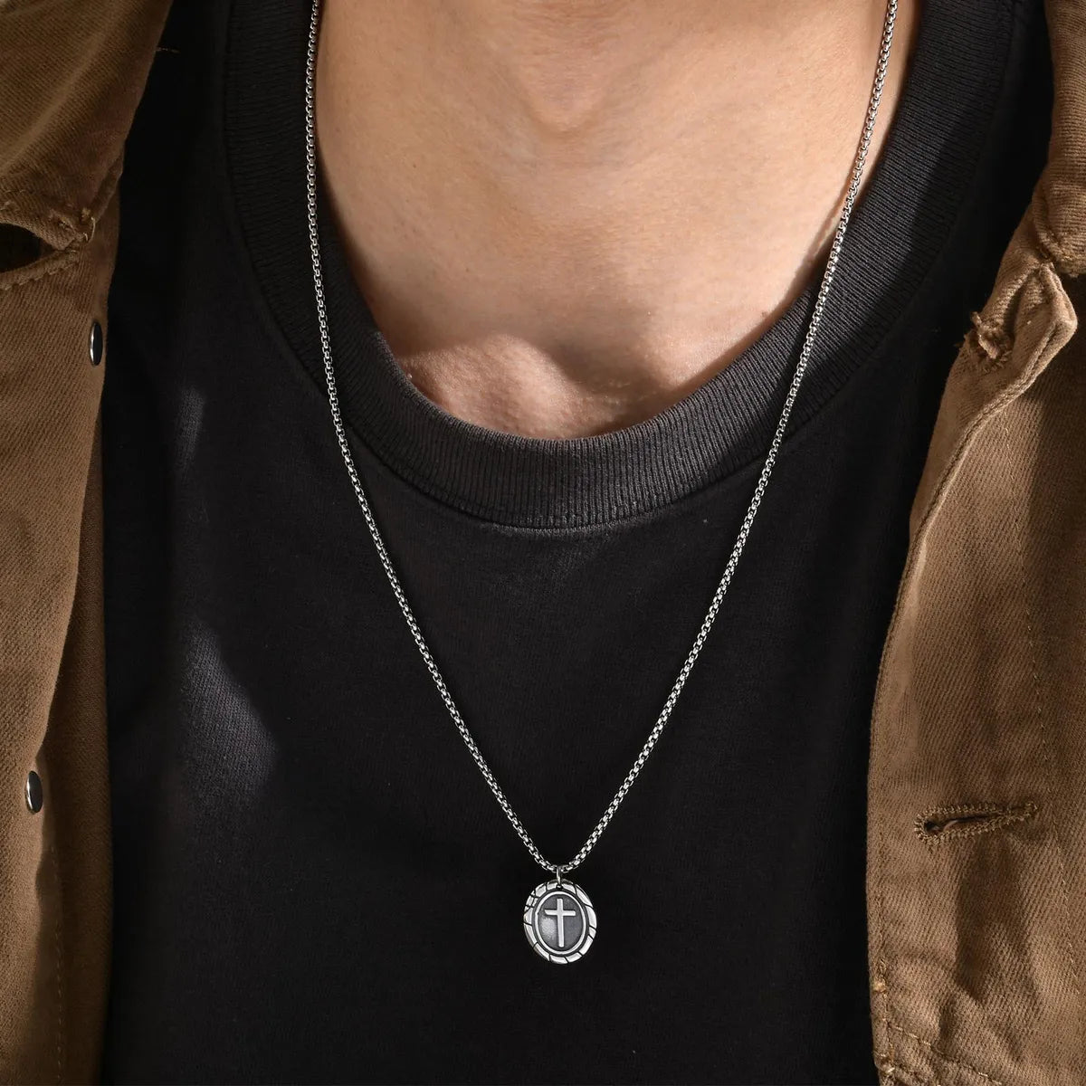 Gothic Necklaces-Punk Cross 201 Stainless Steel Polishing Men'S